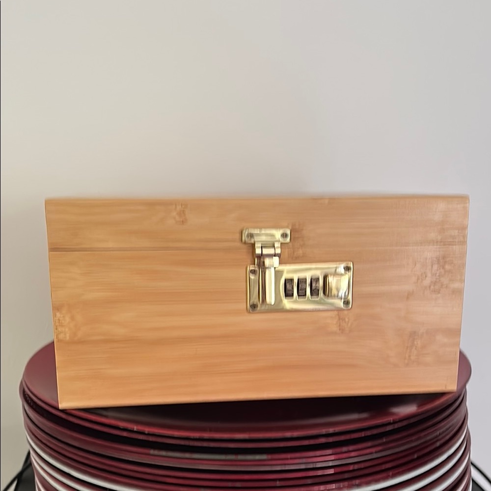 Wooden Lock Box with Gold Hardware